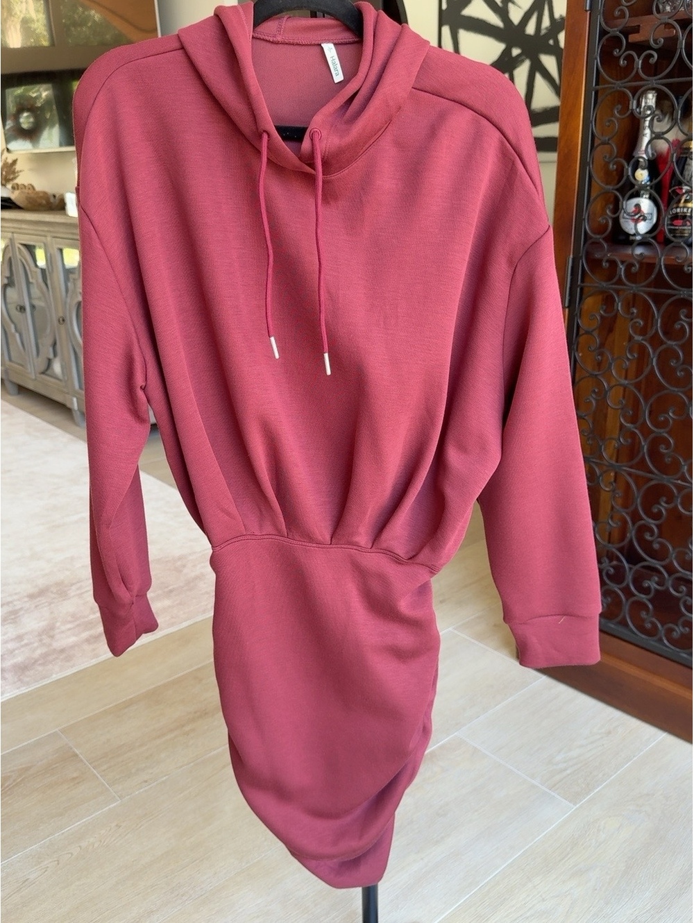 Halara Burgundy Ruched Hoodie Dress